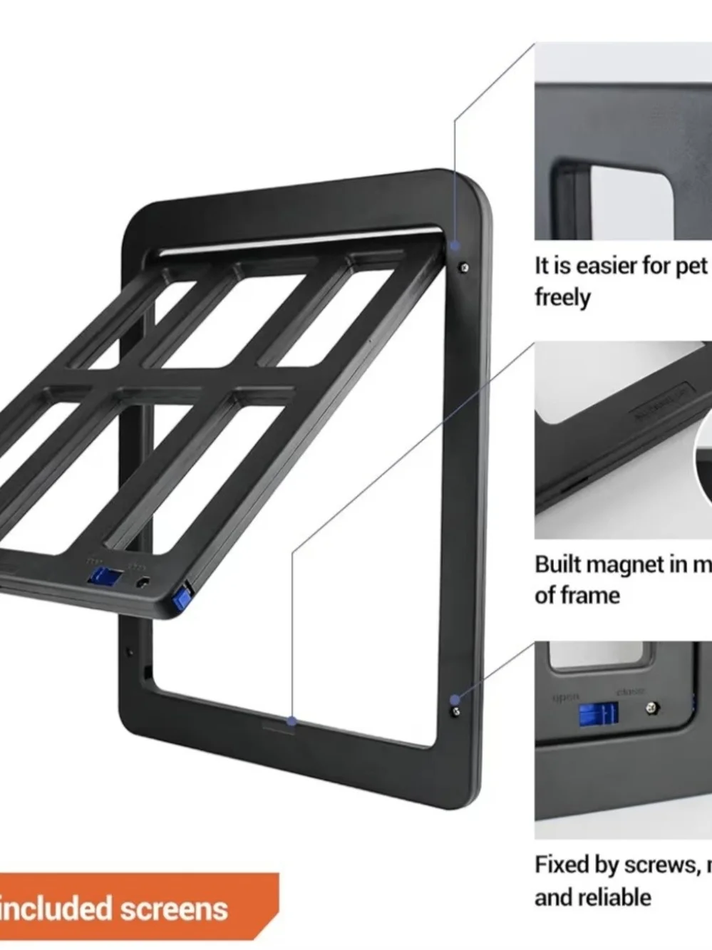 Magnetic Closure Screen Pet Door - Black